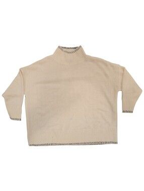 Estheme Cachemire 100% Cashmere Sweater Women’s Cream Mock Turtleneck Boxy